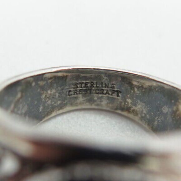 CREST CRAFT 925 Sterling Silver Antique Art Deco Blue Glass US Army Ring Size 8 - Picture 7 of 9